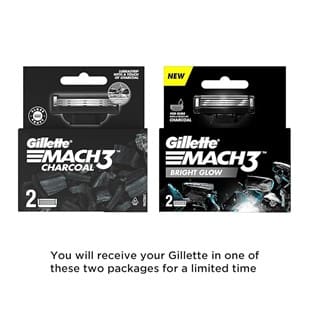 Gillette Mach3 Bright glow Charcoal Shaving Razor Blades - 2 pc (Cartridge),