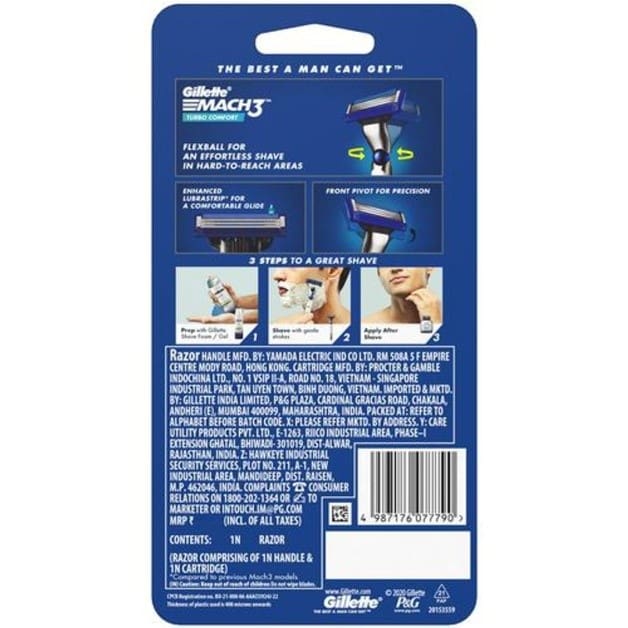 Gillette Mach3 Turbo Men’s Razor with Flexball Technology | Pack of 1 Razor