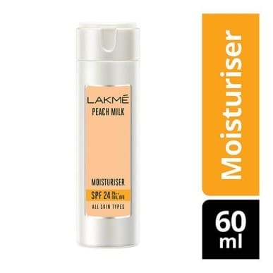 Lakme Peach Milk Moisturizer SPF 24 Sunscreen Lotion, For 12 Hrs, Sun Protection, 60 ml