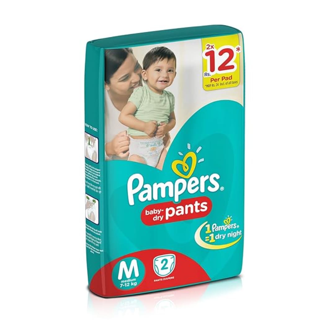 Red Pampers Medium Size Diaper Pants for Unisex Baby (2 Count)