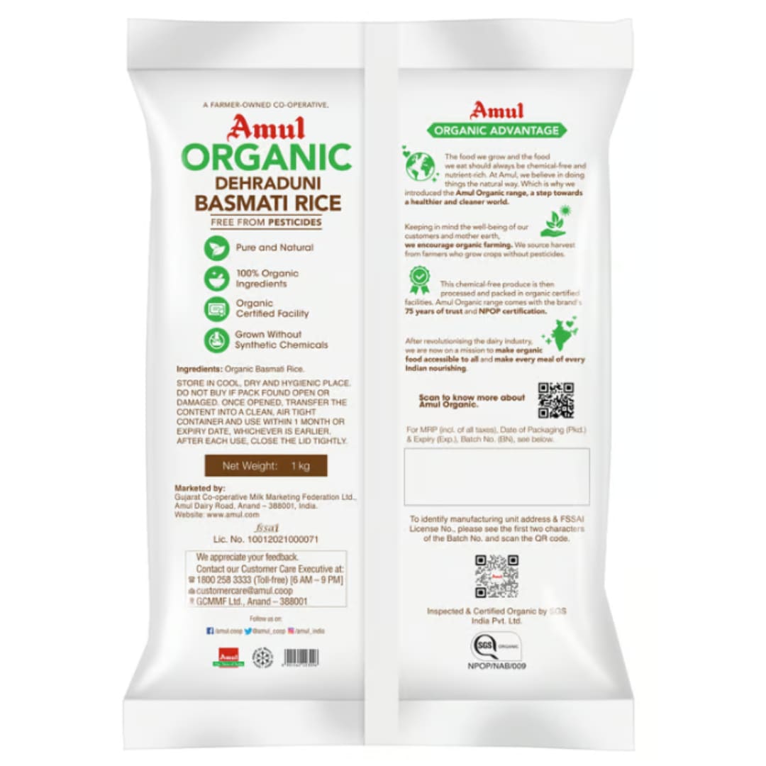 Amul Organic Dehraduni Basmati Rice, 1 Kg.