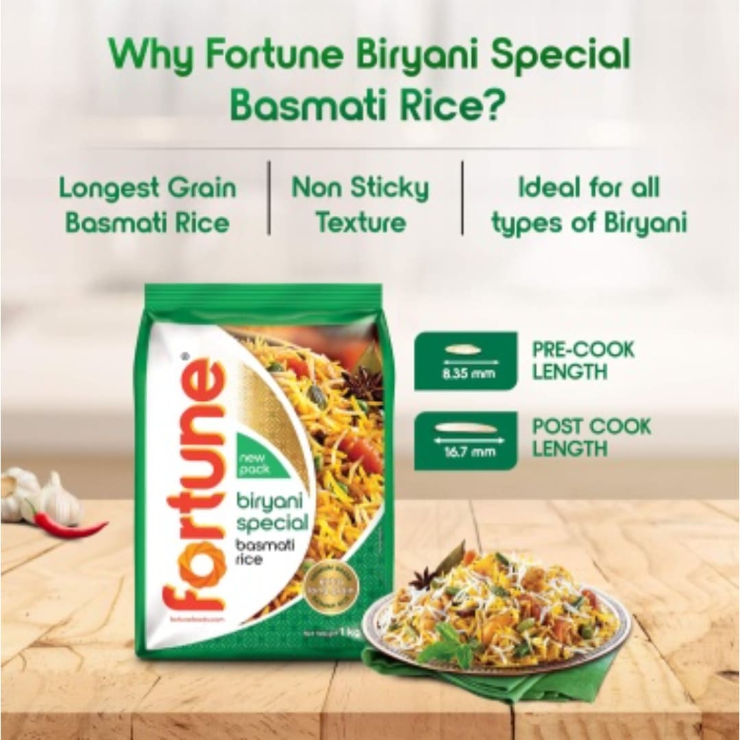 Fortune Biryani Special Basmati Rice, Extra long grain basmati rice, 1 KG