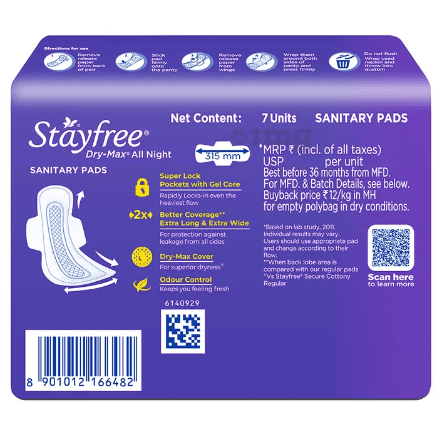 Stayfree Dry-Max All Night Ultra-Dry Pads XXL, 7 Units