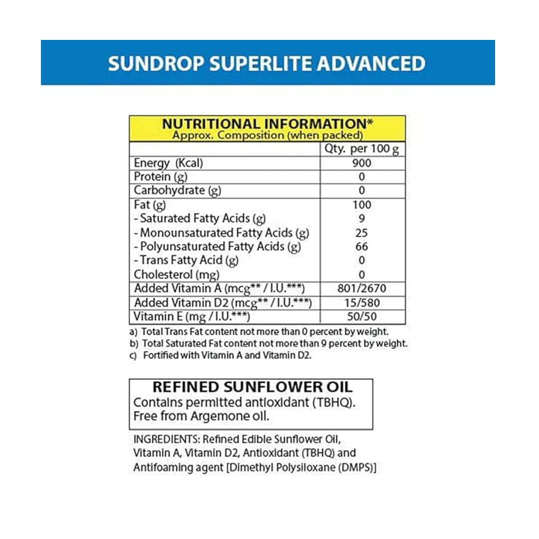 Sundrop Superlite Advanced Sunflower Oil, 5 Litres