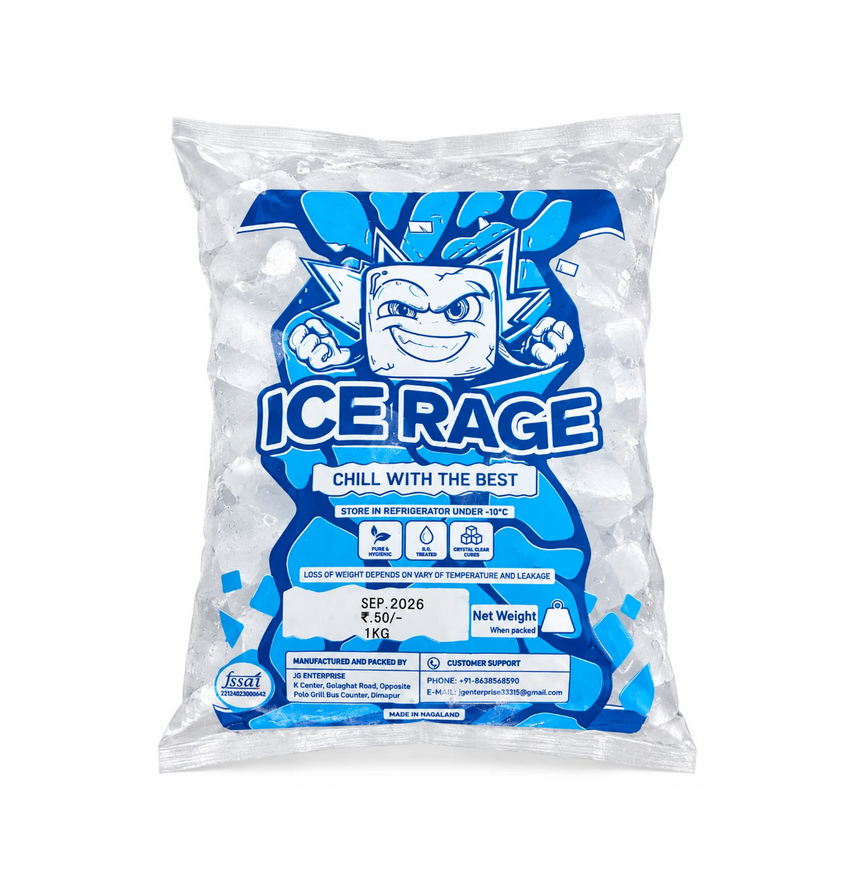 Icerage Ice Cubes For Drinks & Beverages, 1Kg