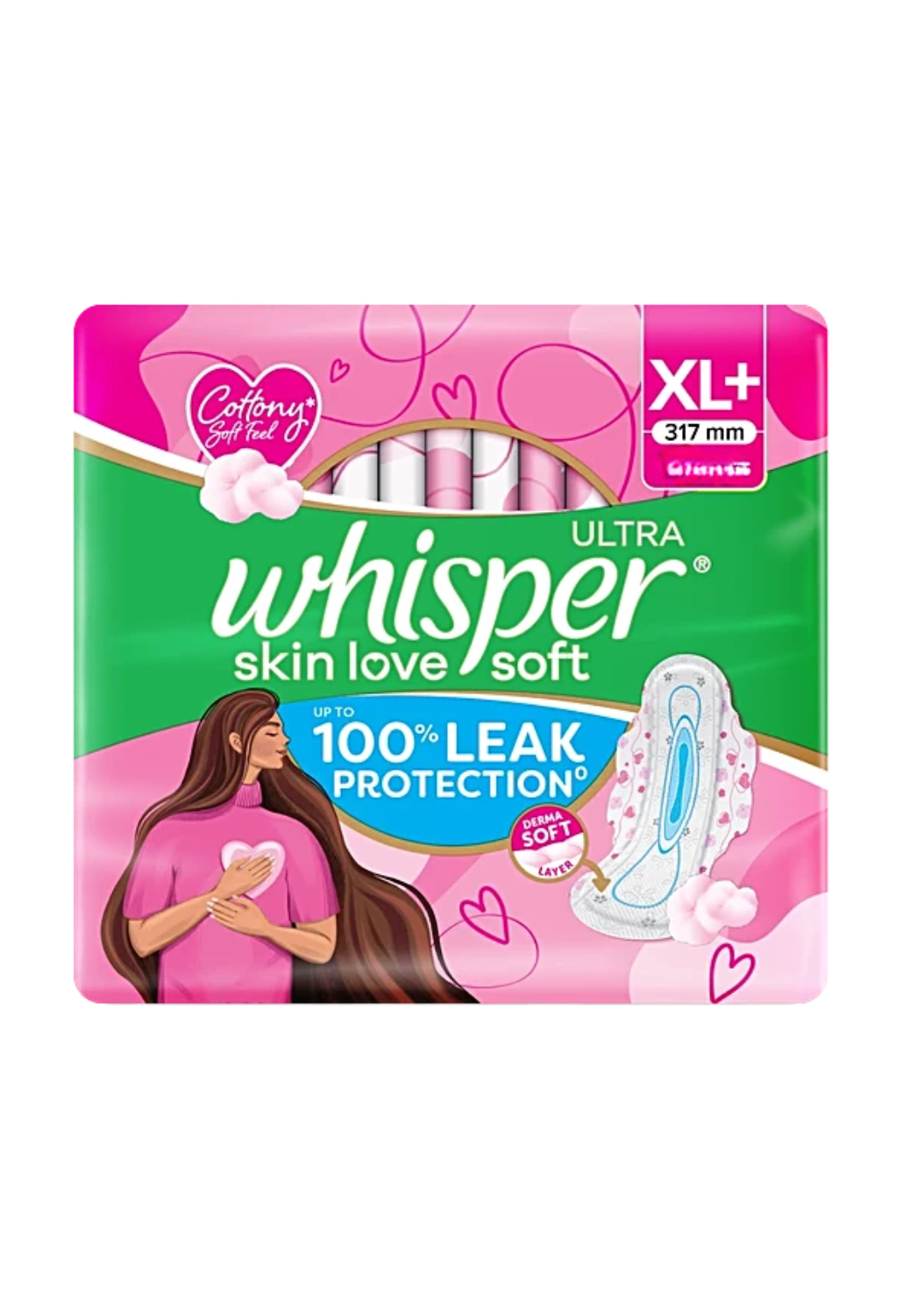 Whisper Whisper Ultra Skin Love Soft Sanitary Pads For Women - XL+, 6 pcs