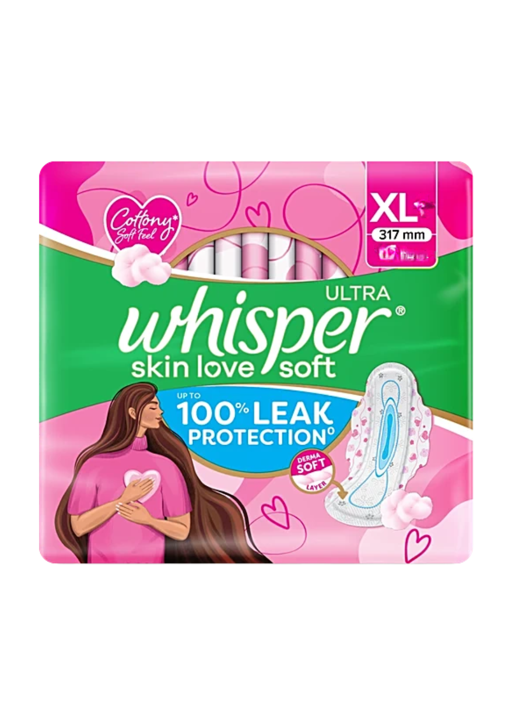 Whisper Whisper Ultra Skin Love Soft Sanitary Pads For Women - XL, 6 pcs