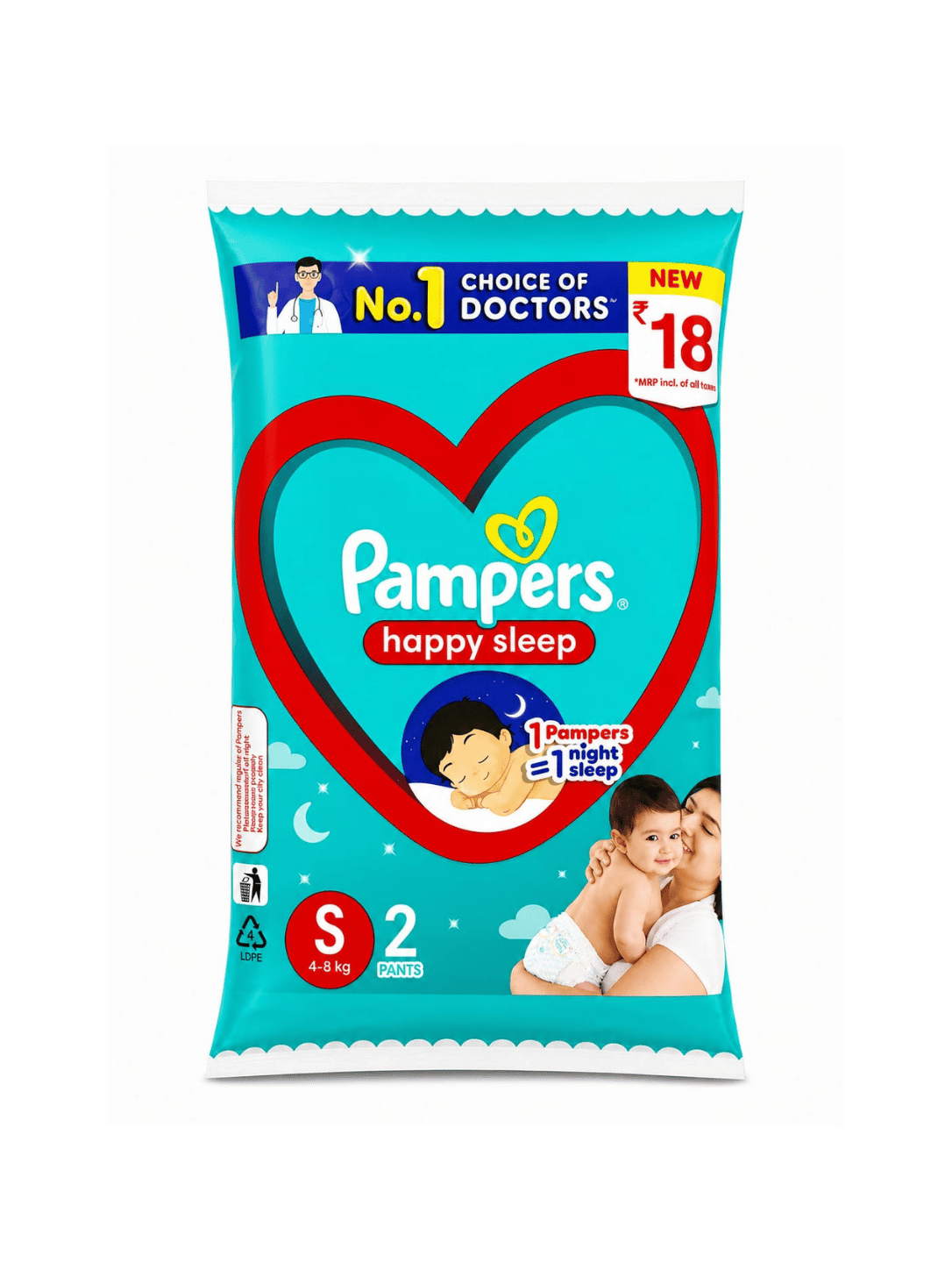 Pampers Happy Sleep (S 4-8 Kg) 2 Pants
