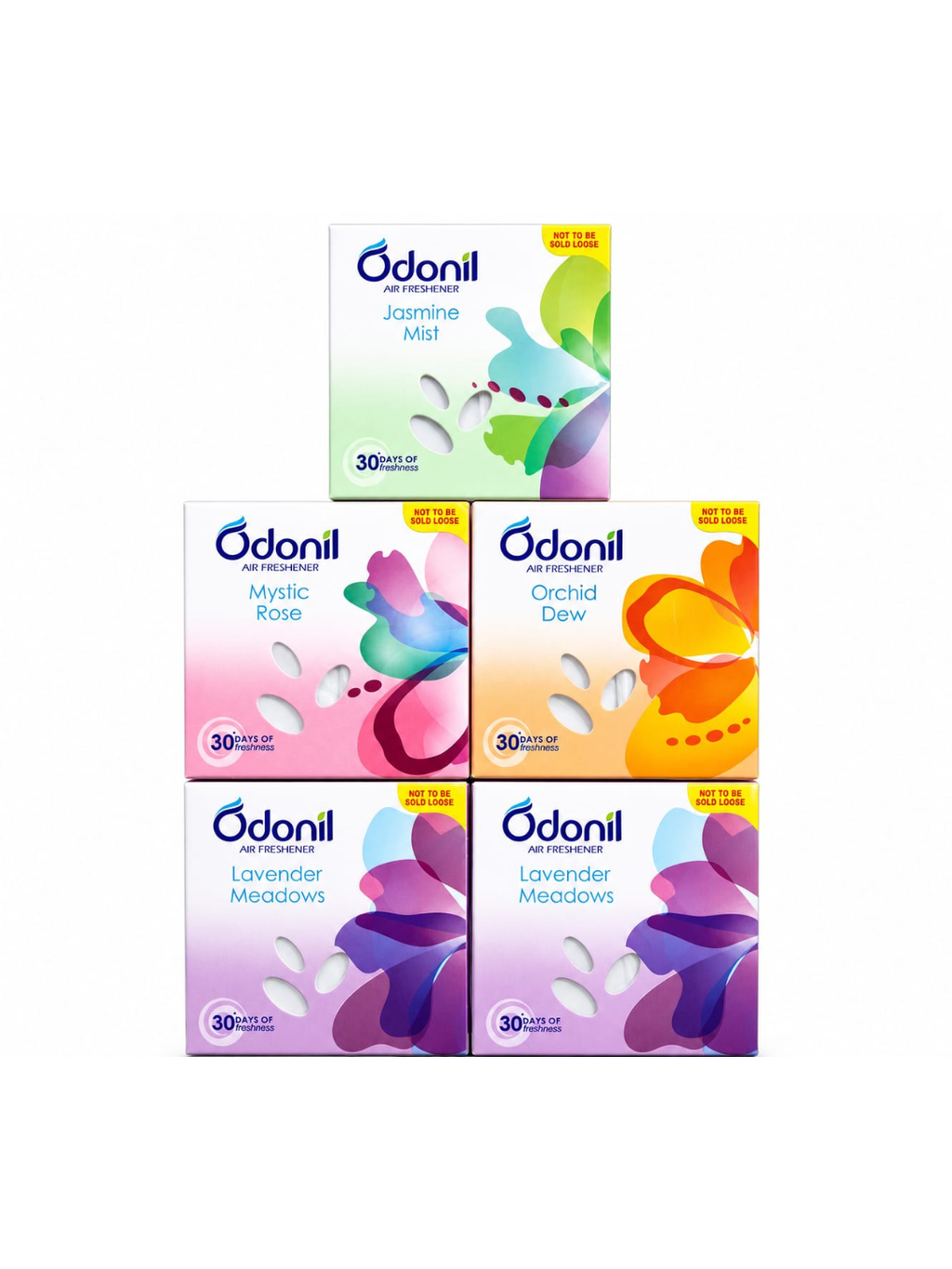Odonil Air Freshener Pack of 5 48 g each (Lavender Meadows 2, Jasmine Mist, Orchid Dew, Mystic Rose)