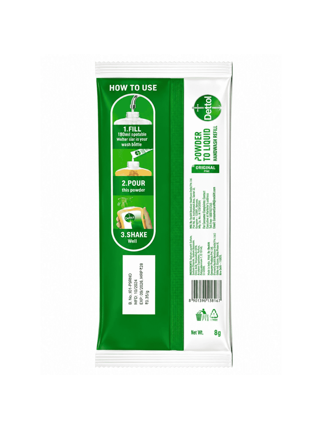 Dettol Poeder to Liquid Hand Wash (Original Pine) 8 g
