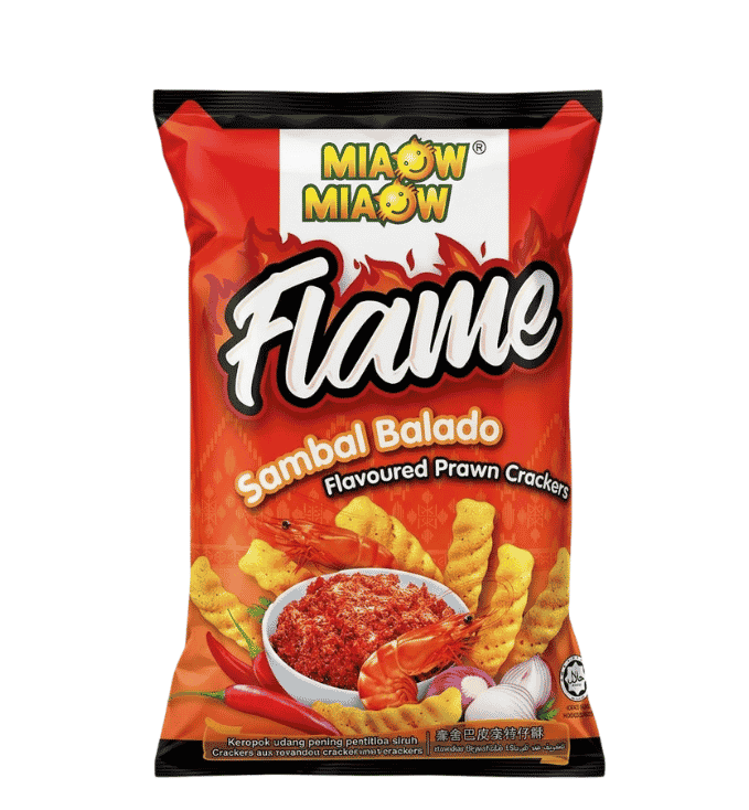 Miaow Miaow Flame Sambal Balado Flavoured Prawn Crackers  - 60g