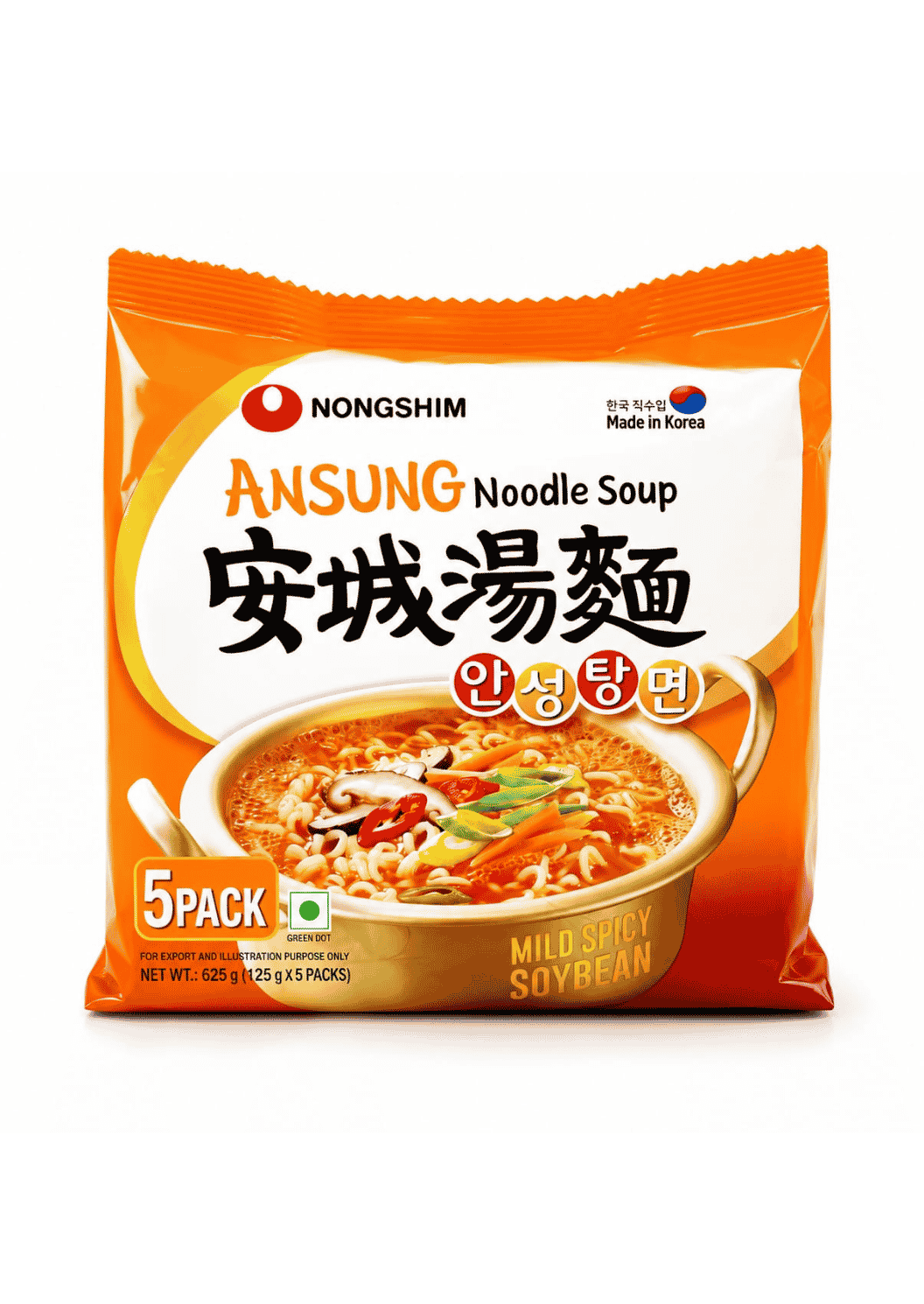 Nongshim Ansung Noodle Soup, Mild Spicy Soybean Paste Flavour, 5 Packs