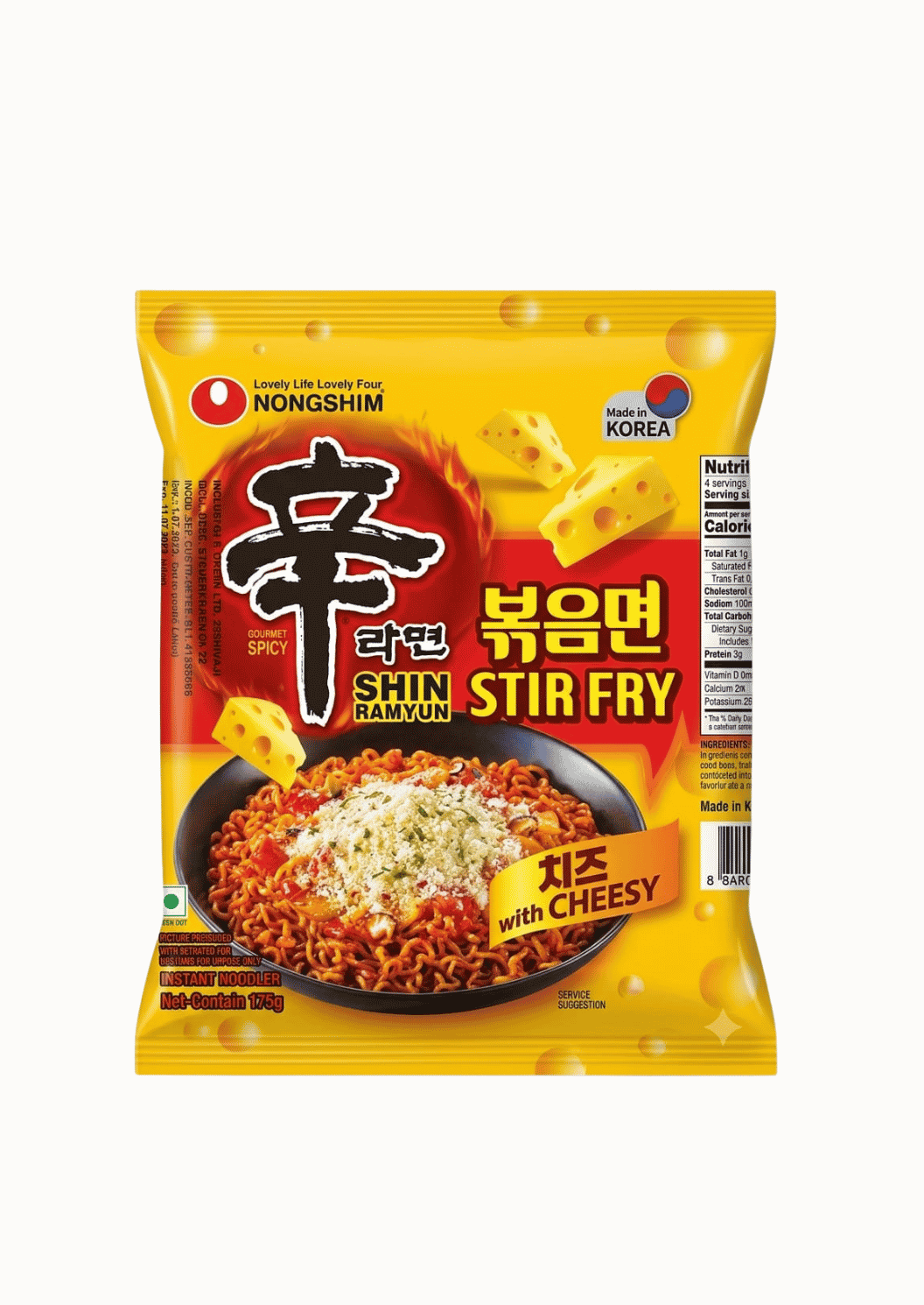 Nongshim Stir Fry Shin Ramyun Gourmet Spicy Noodles with Cheese, 136 g