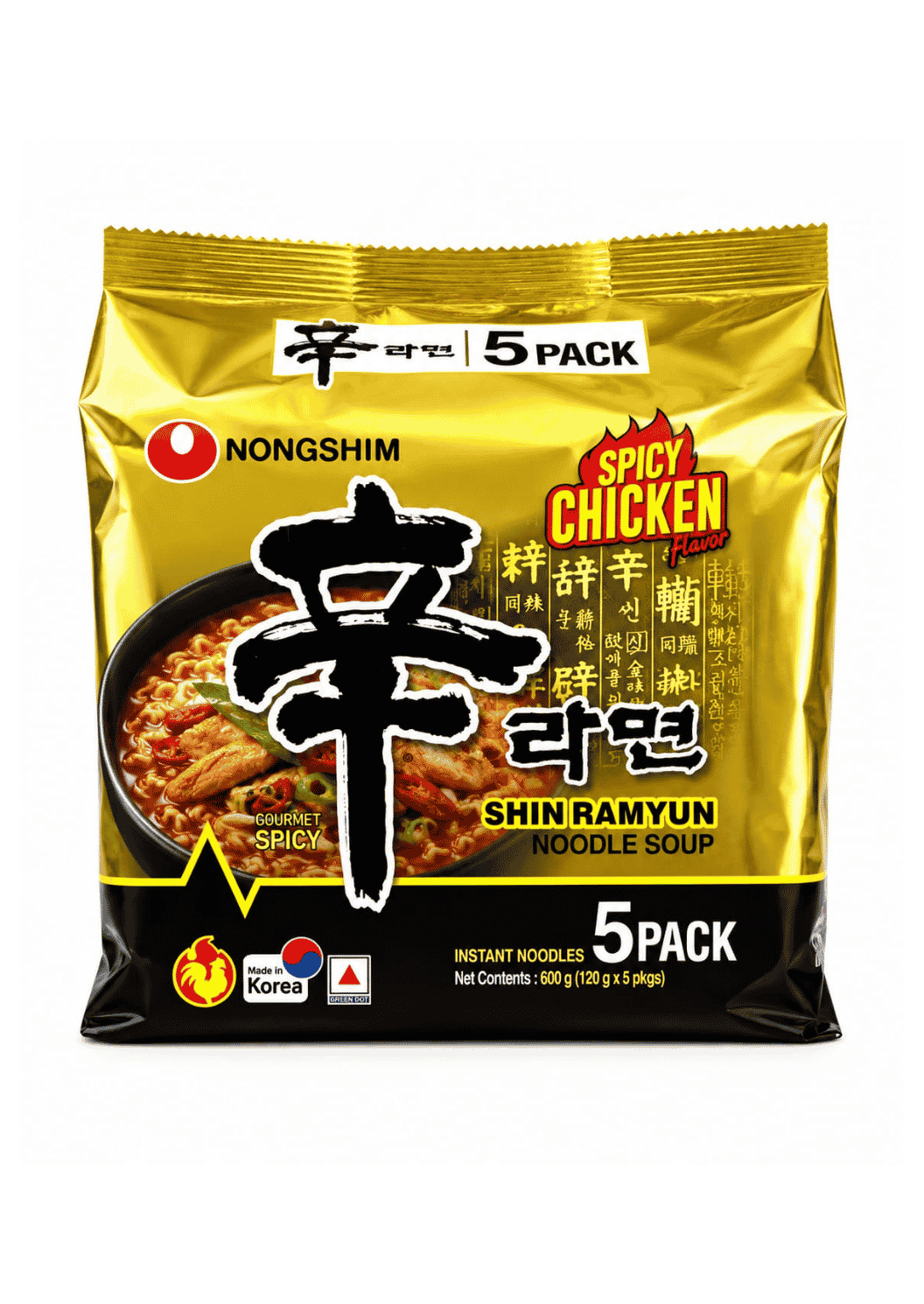 Nongshim Spicy Chicken Flavor, Shin Ramyun Noodle Soup, 5 Packs