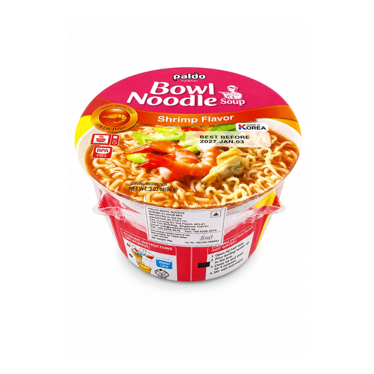 Paldo Bowl Noodle Soup, Shrimp Flavor, 86g