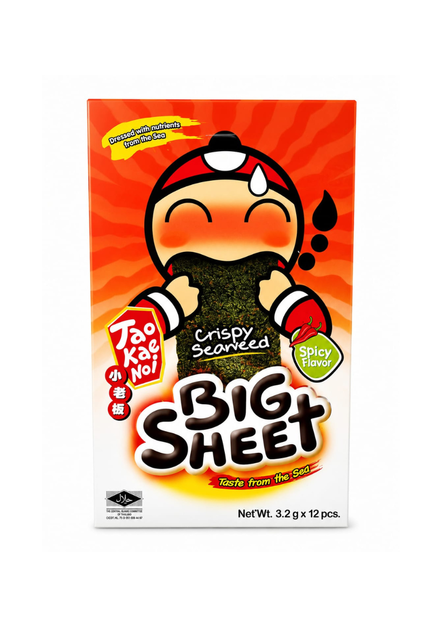Tao Kae Noi, Crispy Seaweed, Spicy Flavor, 3.2g x 12 Pcs