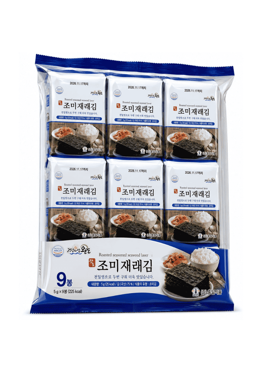 Jomi Jaerae Gim, Roasted Seasoned Seaweed Laver, 5gx9pcs