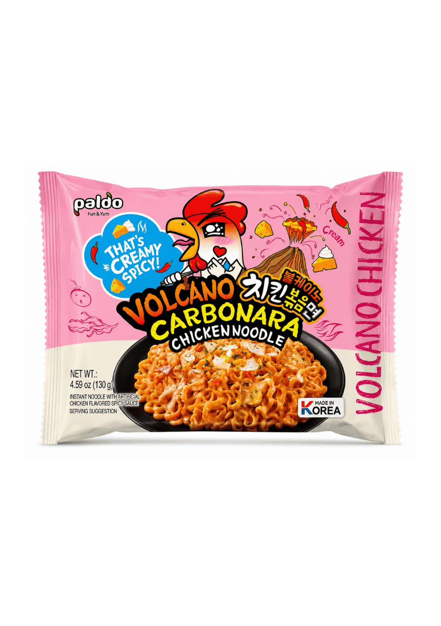 Paldo, Volcano Carbonara Chicken Noodle, Creamy Spicy, 130g