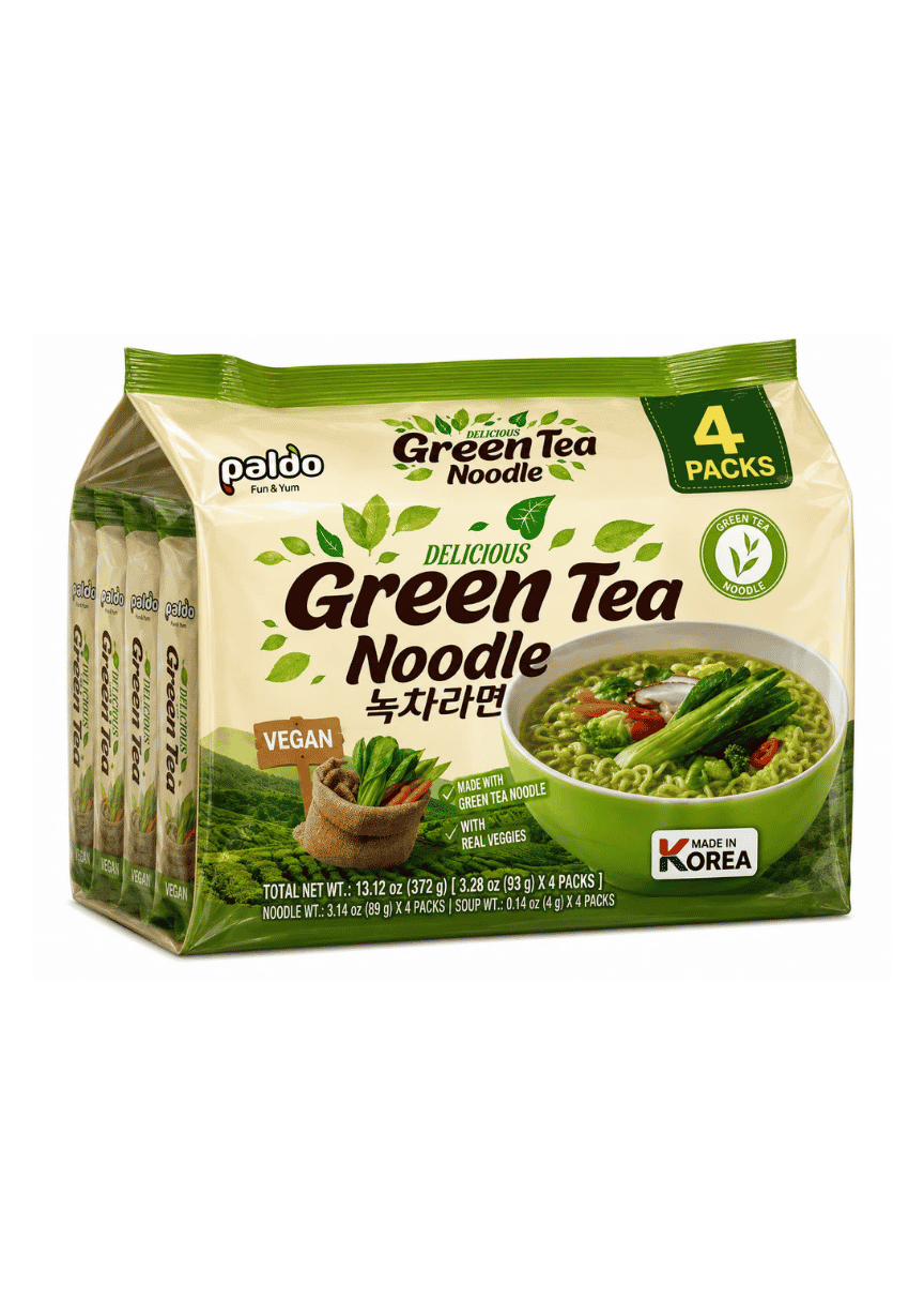 Paldo, Green Tea Noodle, Green Tea Flavor, 4 Packs (120gx4)