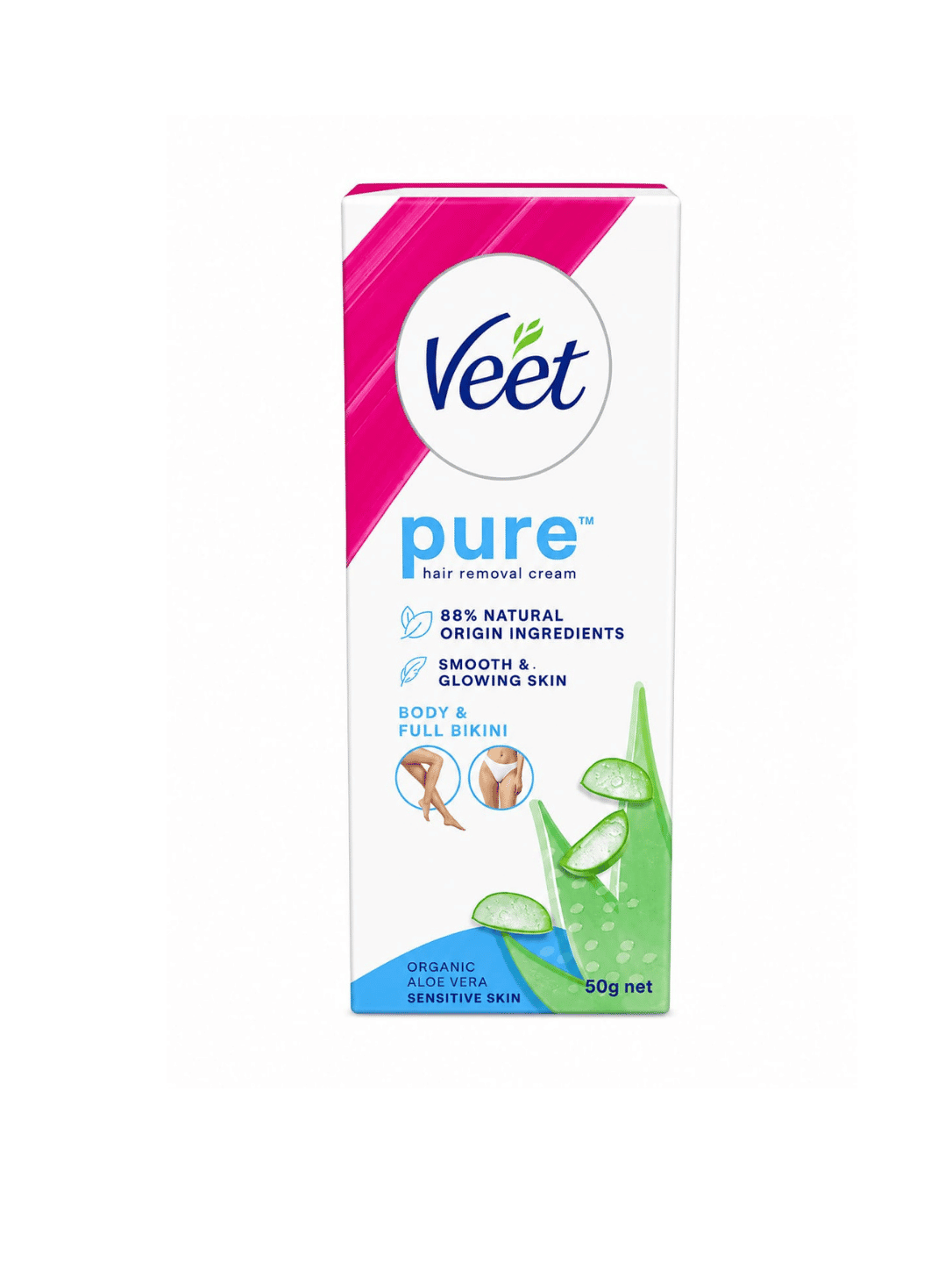 Veet, Pure Hair Removal Cream, Body & Full Bikini, Sensitive Skin, Aloe Vera, 50g