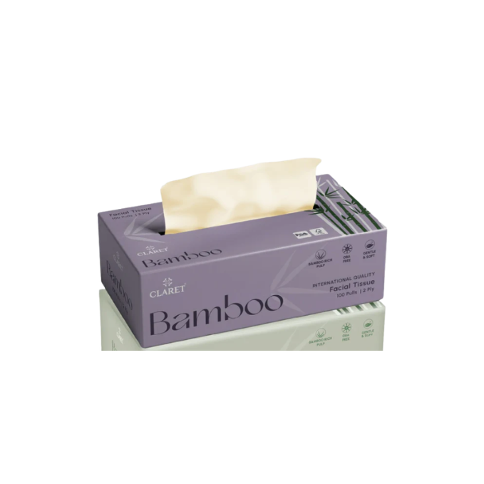 Claret Bamboo Facial Tissue 100 Pulls, 2Ply