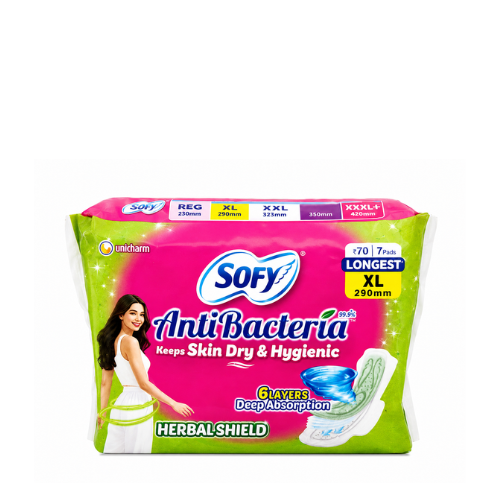 Sofy AntiBacteria Sanitary Pads, Herbal Shield, XL, 7 Pads