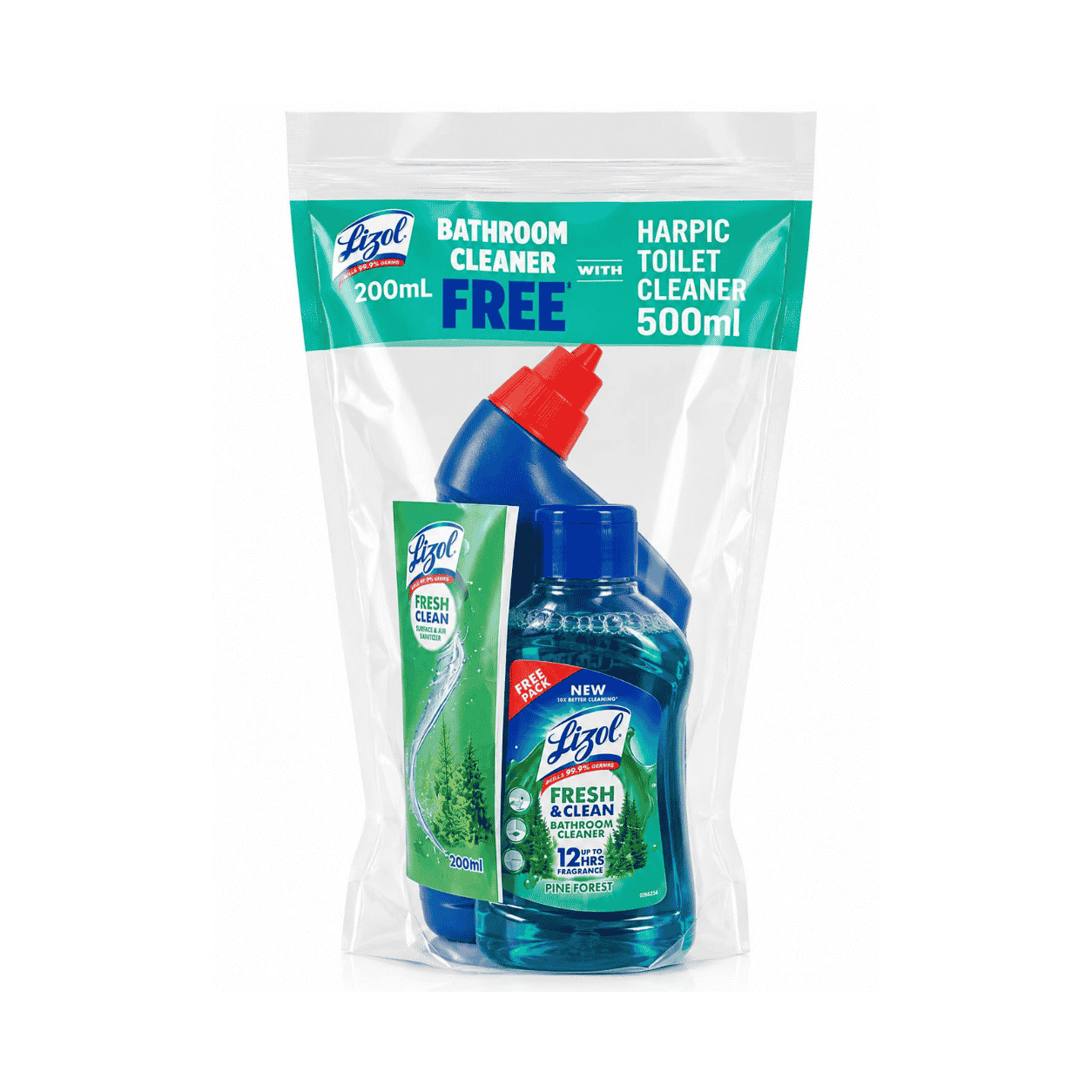 Harpic Disinfectant Toilet Cleaner Liquid - Original 500 ML ( Free Lizol Bathroom Cleaner Pine Forest 200ML)