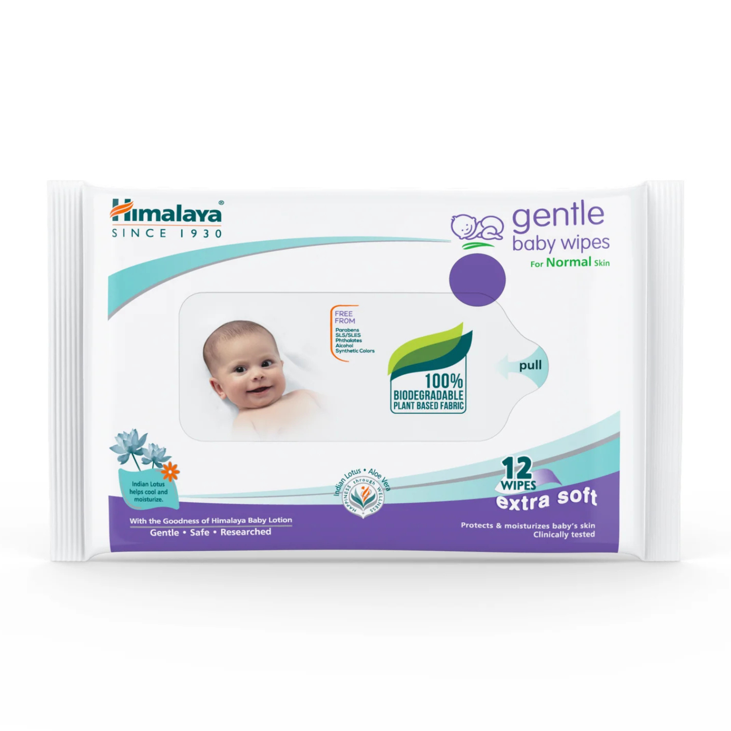 Himalaya Gentle Baby Wipes - For Normal Skin, 12 Wipes
