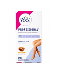 Veet Professional Instant Wax Strips Kit For Sensitive Skin, 20 Strips, with 4 Perfect Finish Wipes