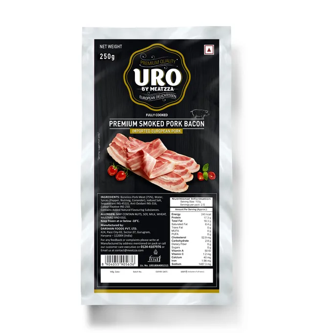 URO, Premium Smoked Pork Bacon, 250G