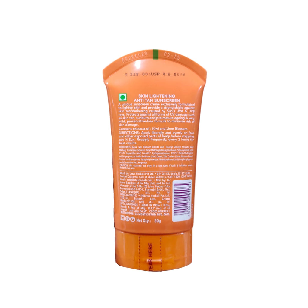 Lotus Herbals, Safe Sun, Skin Lightening Anti Tan Sunscreen, 50g