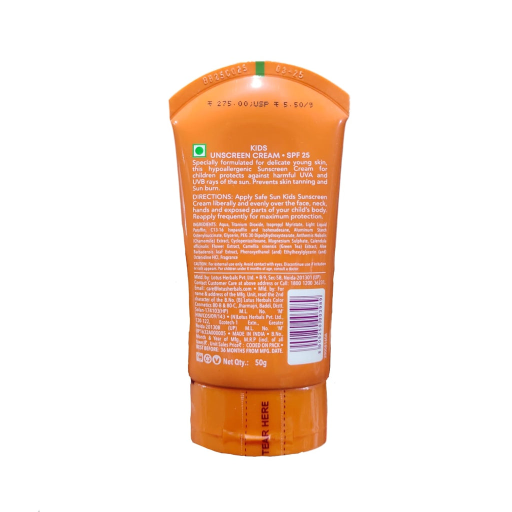 Lotus Herbals, Safe Sun Sunscreen Cream, Kids, SPF 25, 50g