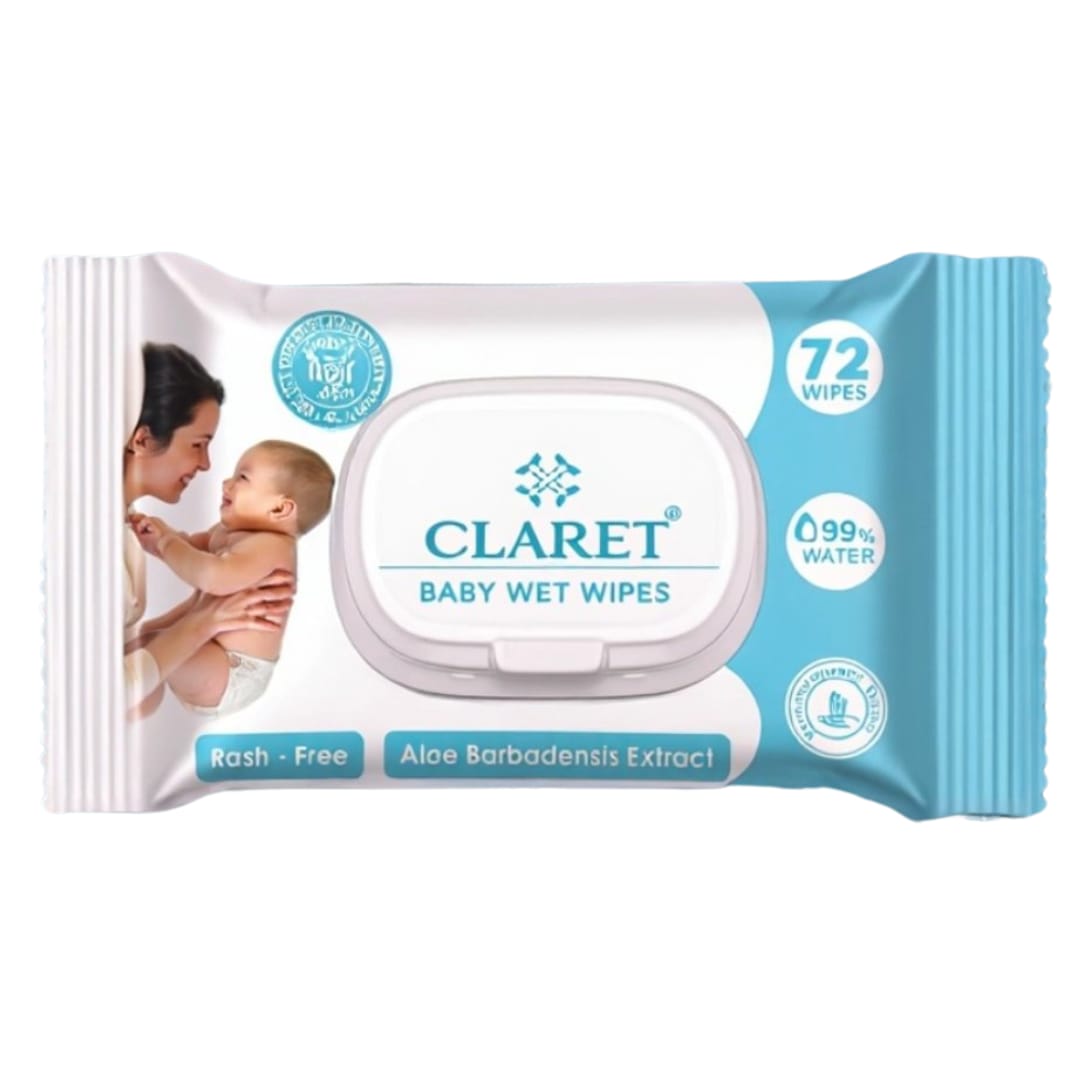 Claret Baby Wet Wipes- Rash Free - Aloe Barbadensis Extract - 72 Wipes