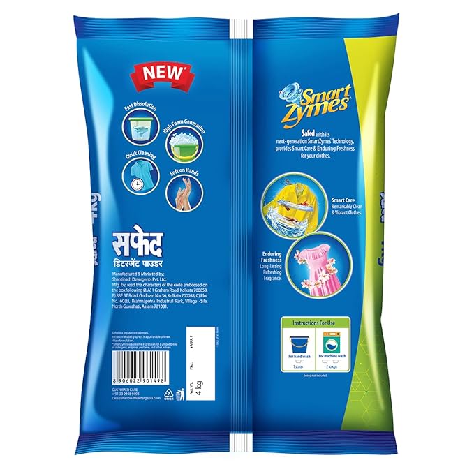 Safed Detergent Powder - With Smart Zymes -  4 Kg
