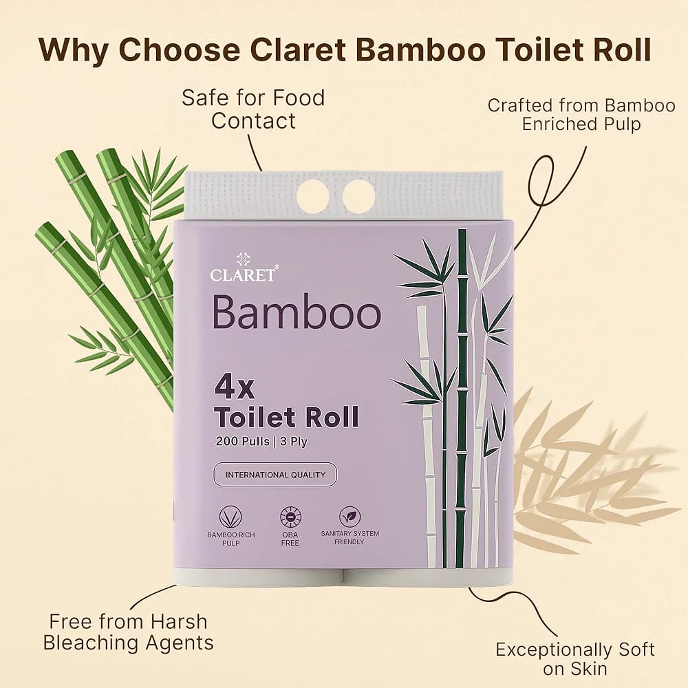 Claret Bamboo 4X Toilet Roll, 200 Pulls, 3 Ply