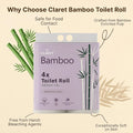 Claret Bamboo 4X Toilet Roll, 200 Pulls, 3 Ply