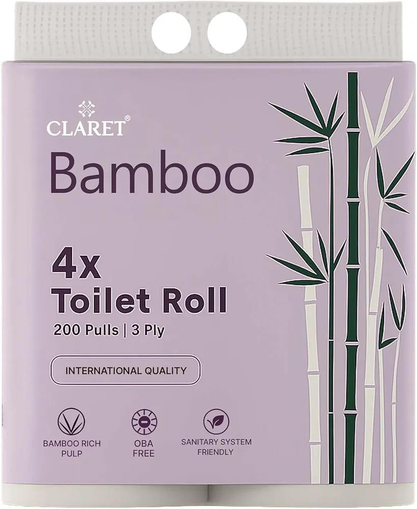 Claret Bamboo 4X Toilet Roll, 200 Pulls, 3 Ply
