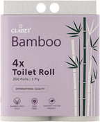 Claret Bamboo 4X Toilet Roll, 200 Pulls, 3 Ply