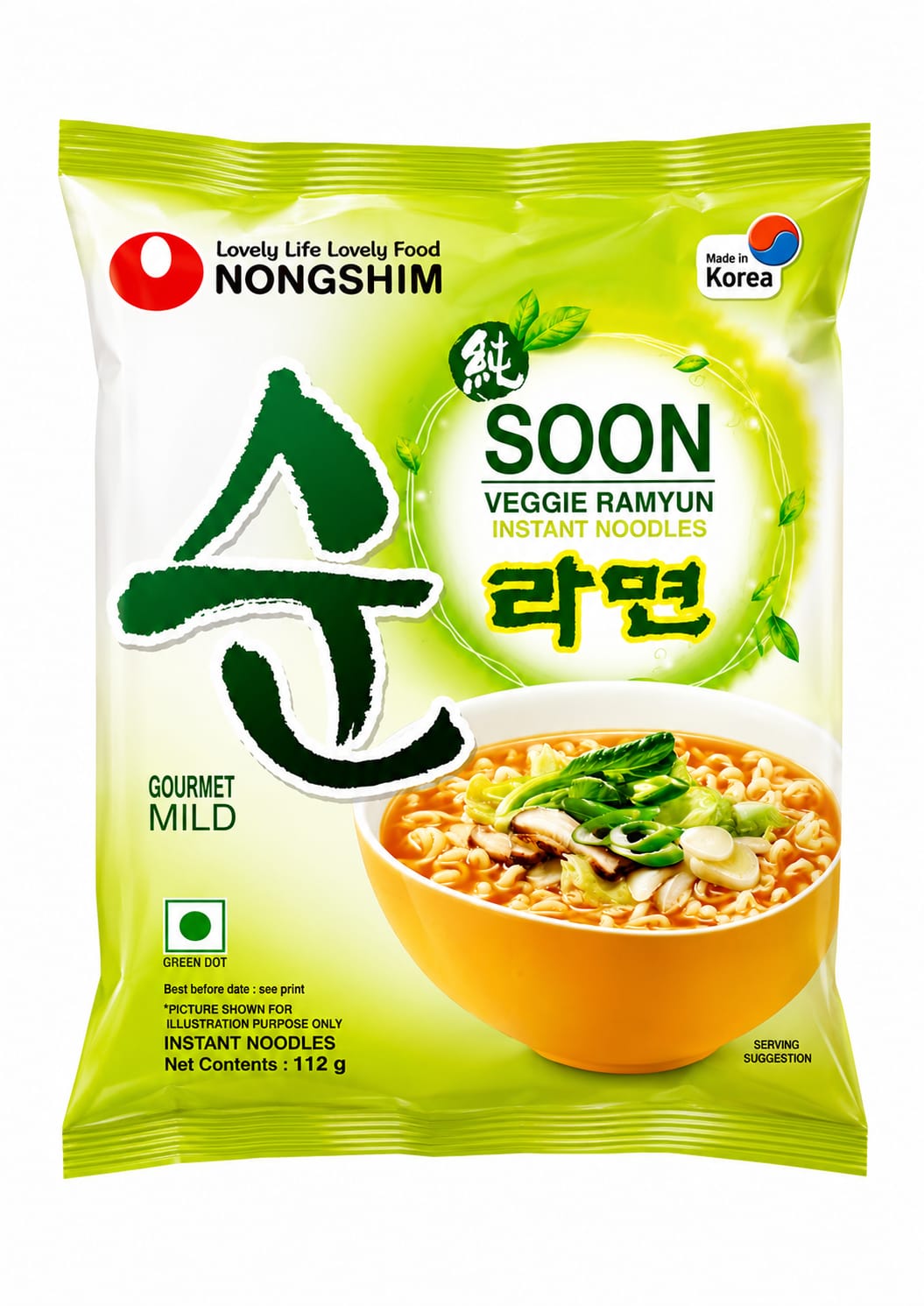 Nongshim Soon Veggie Ramyun, Gourment Mild, 112g