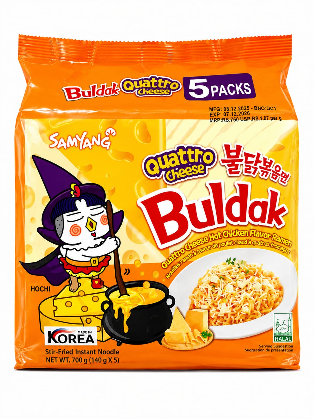 Samyang Buldak Quattro Cheese Hot Chicken Flavor Ramen, 5 Pack