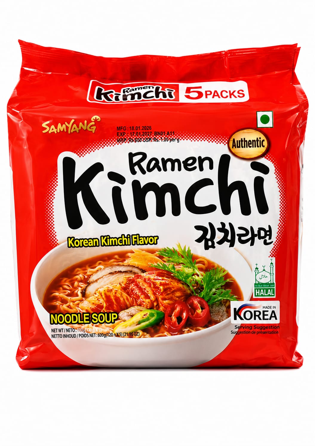 Samyang Ramen, Korean Kimchi Flavor, 5 Pack