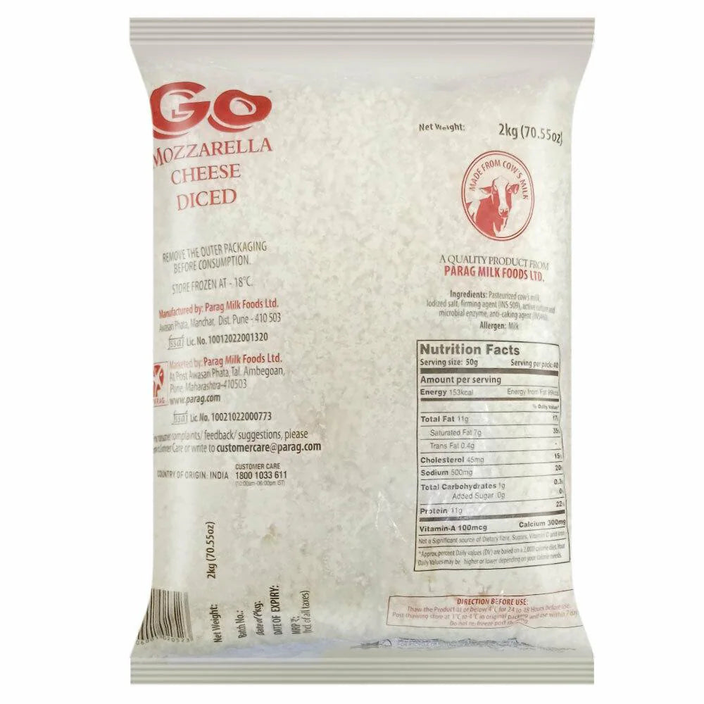 Go Mozzarella Diced Cheese, 2 kg