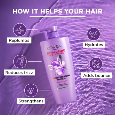 L'Oreal Paris Moisture Filling Shampoo, Hyaluron Moisture 72H, 650ml