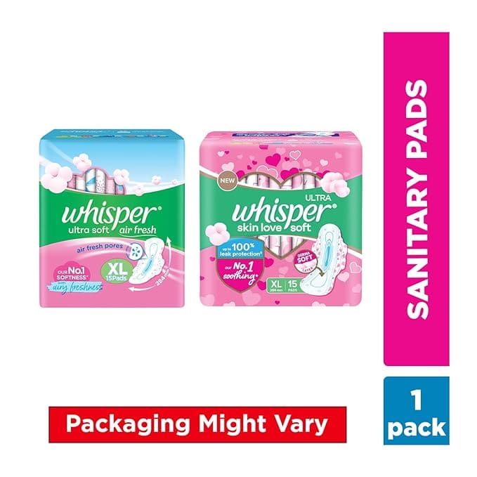 Whisper Ultra Skinlove Soft Sanitary Pads for Women|15 thin Pads| XL| Cottony soft | Soft top sheet| Irritation free |28.4 cm Long| With disposable wrap