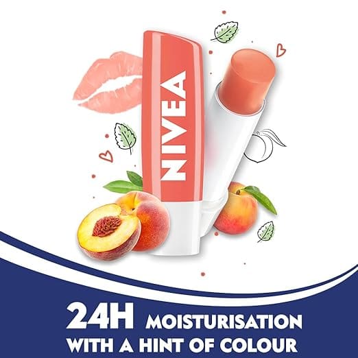 NIVEA Lip Balm, Fruity Peach Shine, 4.8g