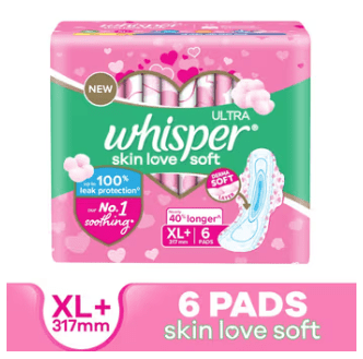 Whisper Ultra Skinlove Soft Sanitary Pads For Women, XL+ (6 Count)
