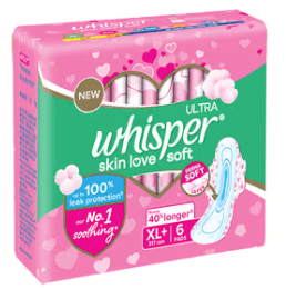 Whisper Ultra Skinlove Soft Sanitary Pads For Women, XL+ (6 Count)