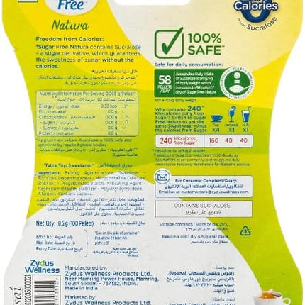 Sugar Free Natura Sweetener - Zero Calories, 100 pcs Pellets