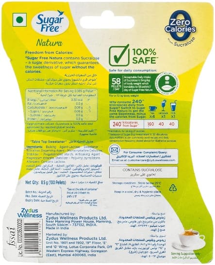 Sugar Free Natura Sweetener - Zero Calories, 100 pcs Pellets