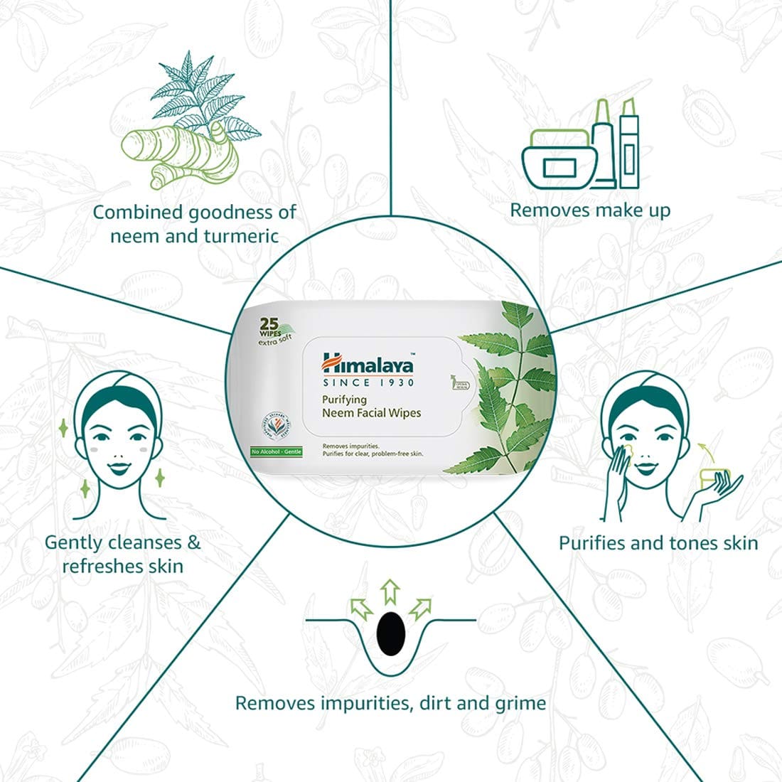Himalaya Purifying Neem Facial Wipes, 10 Count